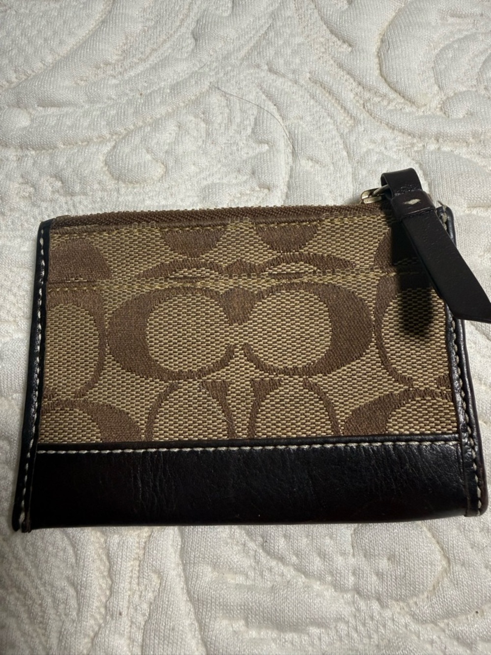 Coach Brown Signature Canvas Card Case with Dark Leather Trim